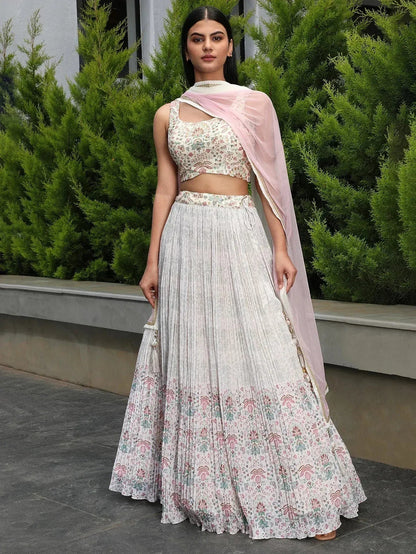 Tulsi Art Precious Off-White Digital Printed Georgette Festival Wear Lehenga Choli