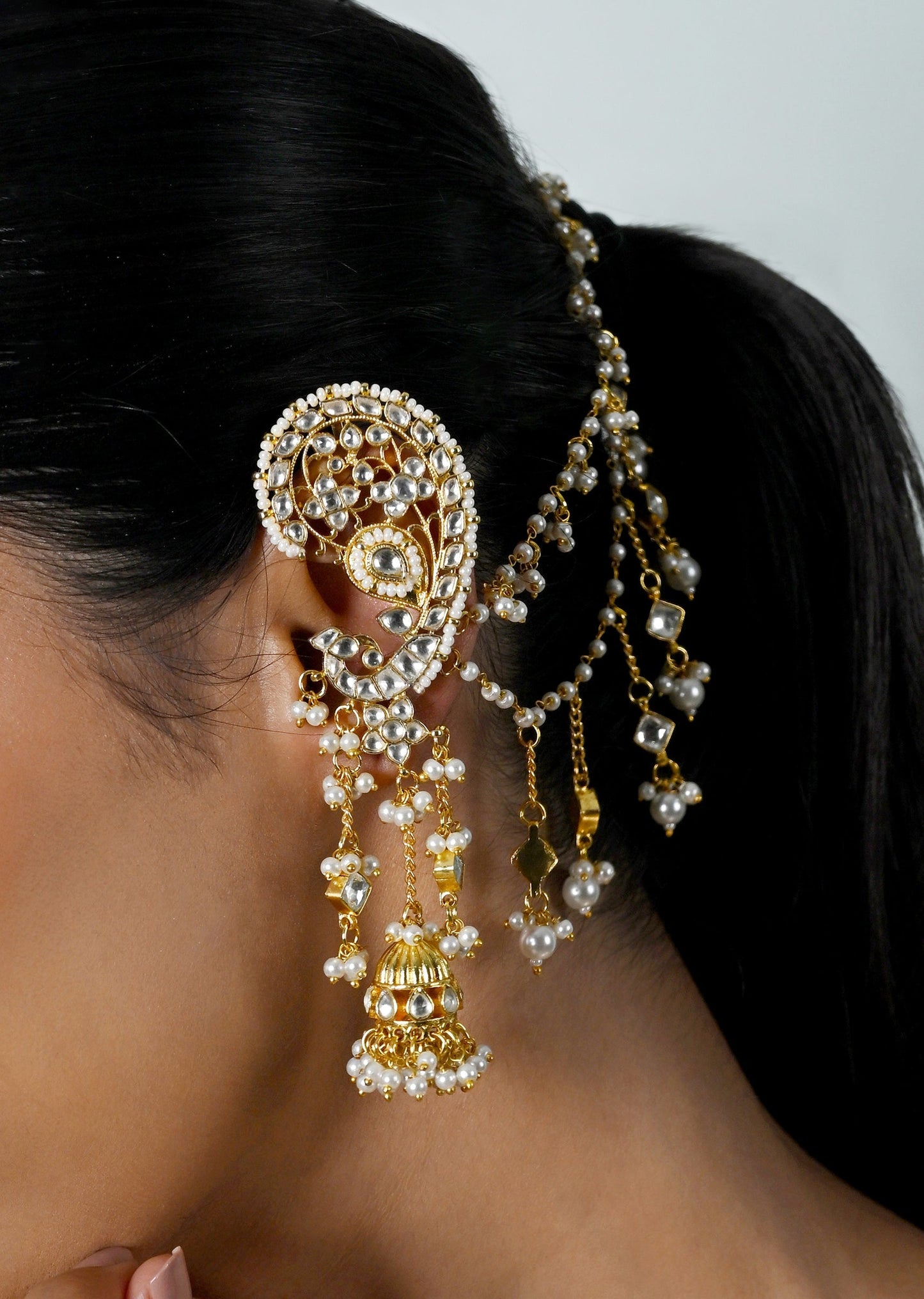 Heritage Jadau Kundan Ear Cuffs With Chain