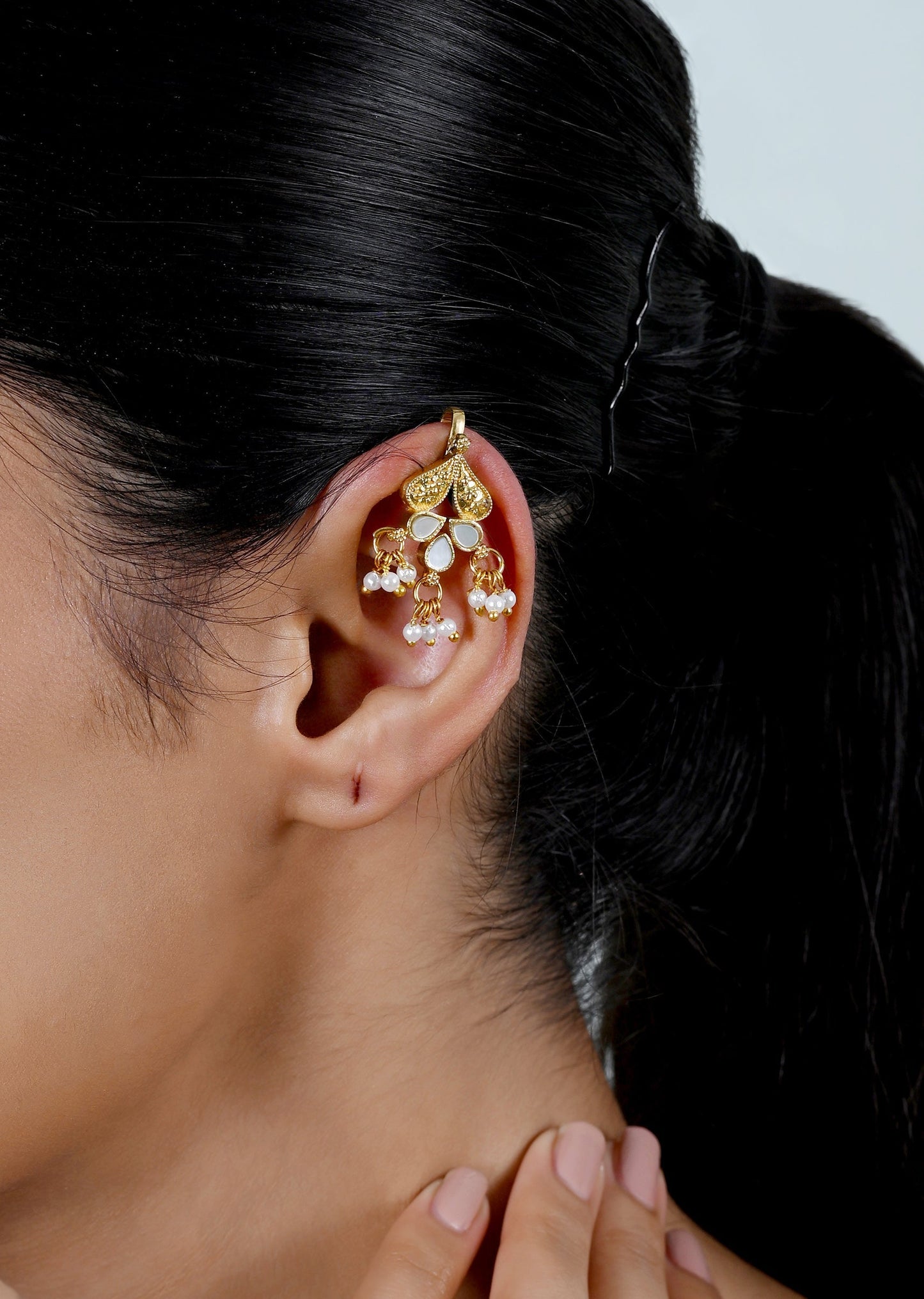 Heritage White Kundan Ear Cuffs