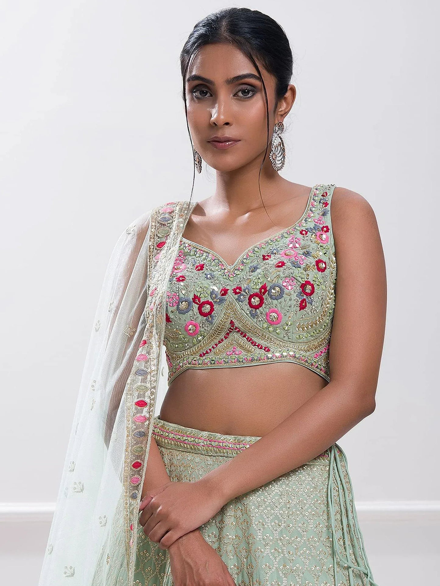 Tulsi Art Stunning Pista Green Sequins Georgette Traditional Lehenga Choli
