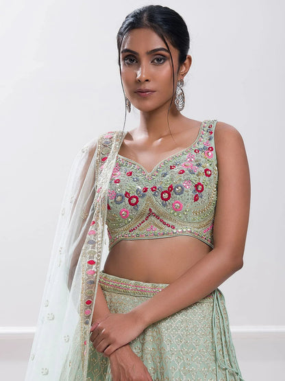 Tulsi Art Stunning Pista Green Sequins Georgette Traditional Lehenga Choli