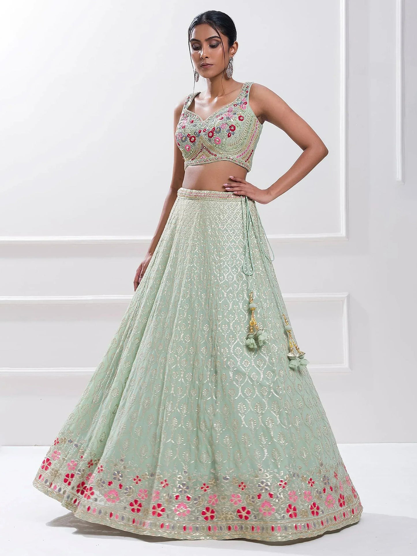 Tulsi Art Stunning Pista Green Sequins Georgette Traditional Lehenga Choli