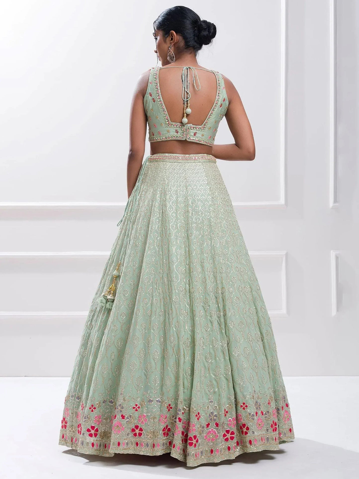 Tulsi Art Stunning Pista Green Sequins Georgette Traditional Lehenga Choli