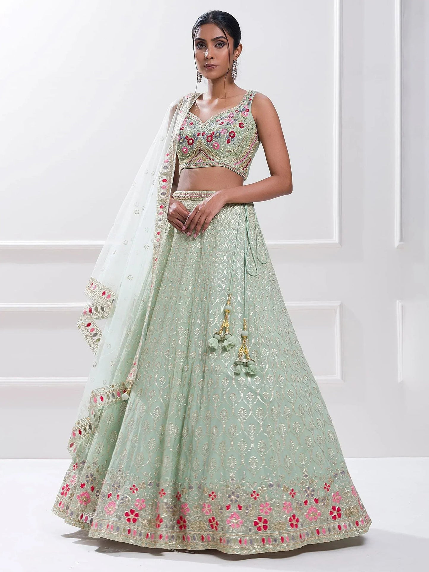 Tulsi Art Stunning Pista Green Sequins Georgette Traditional Lehenga Choli