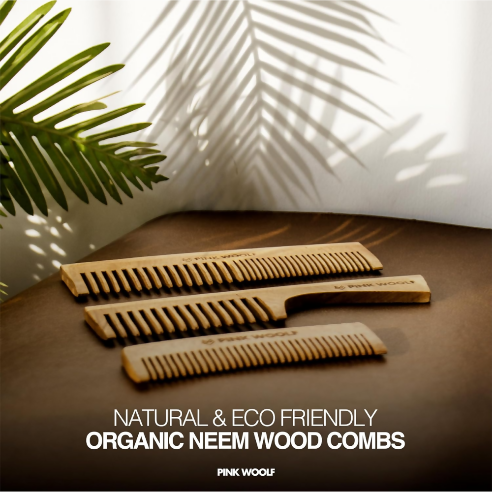 Pink Woolf Neem Wooden Comb Set for Men & Women