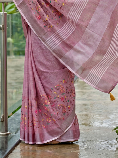 Shree Shyam Fashion Purple Linen Saree