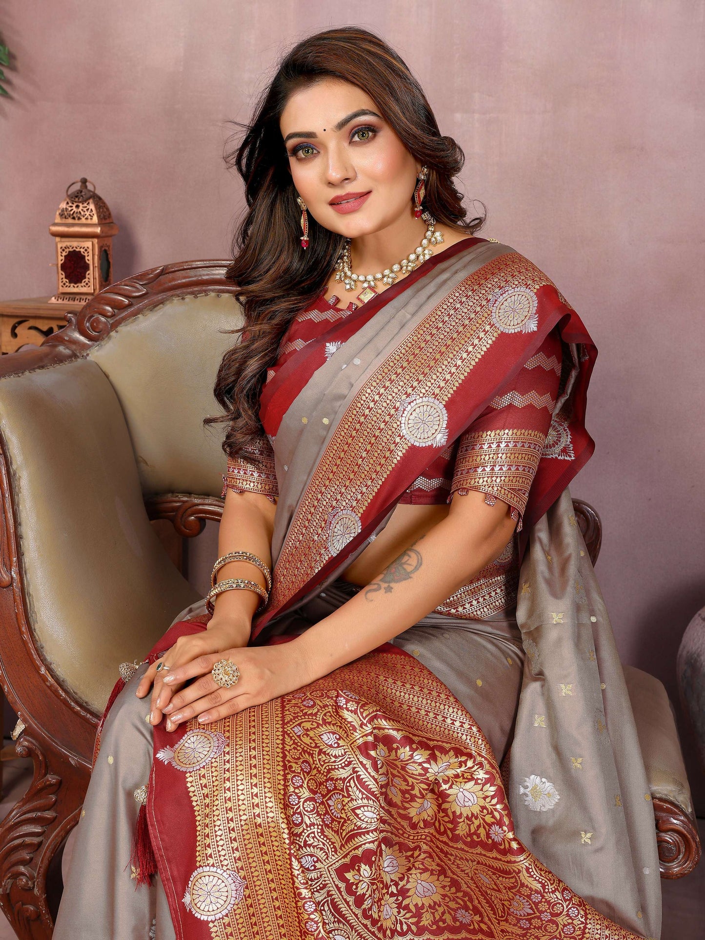 Aastha Fashion Grey Silk Sarees Weaving Saree