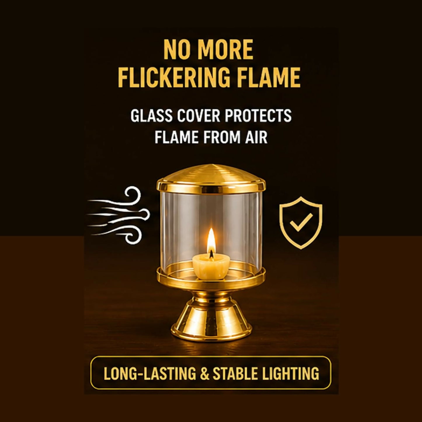 Not Available Pure Brass Ghee Diya for Puja with Glass Cover