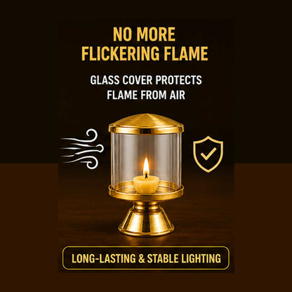 Not Available Pure Brass Ghee Diya for Puja with Glass Cover