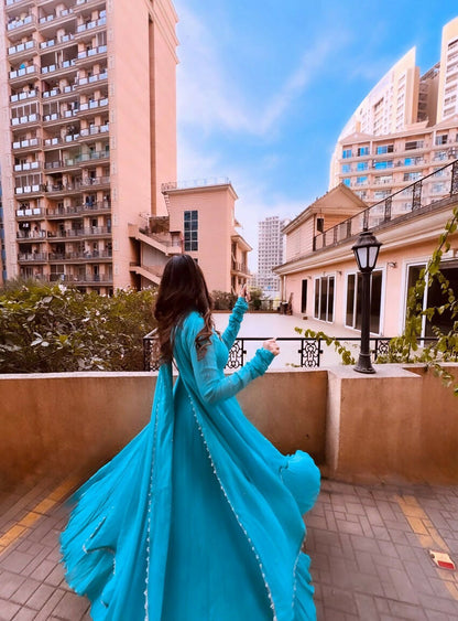 Teeya Creation New Trendy Stylish Anarkali Gown Set - Sky Blue