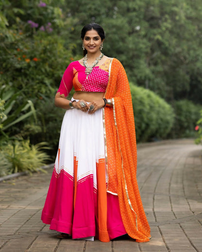 Yash Enterprise Orange Rayon Cotton Embroidery Semi Stitched Navratri Top Chaniya Choli
