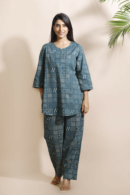 Breathables Abstract Green Cotton Kurta & Pant Co-Ord Set