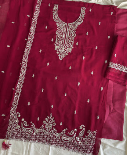 KC Dark Pink Georgette Heavy Embroidered Fancy Suit For Women