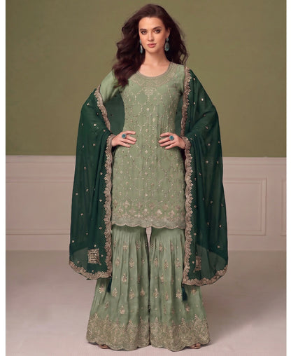 KC Heavy Chinon Pista Green Salwar Suit For Women Ethnic Wear