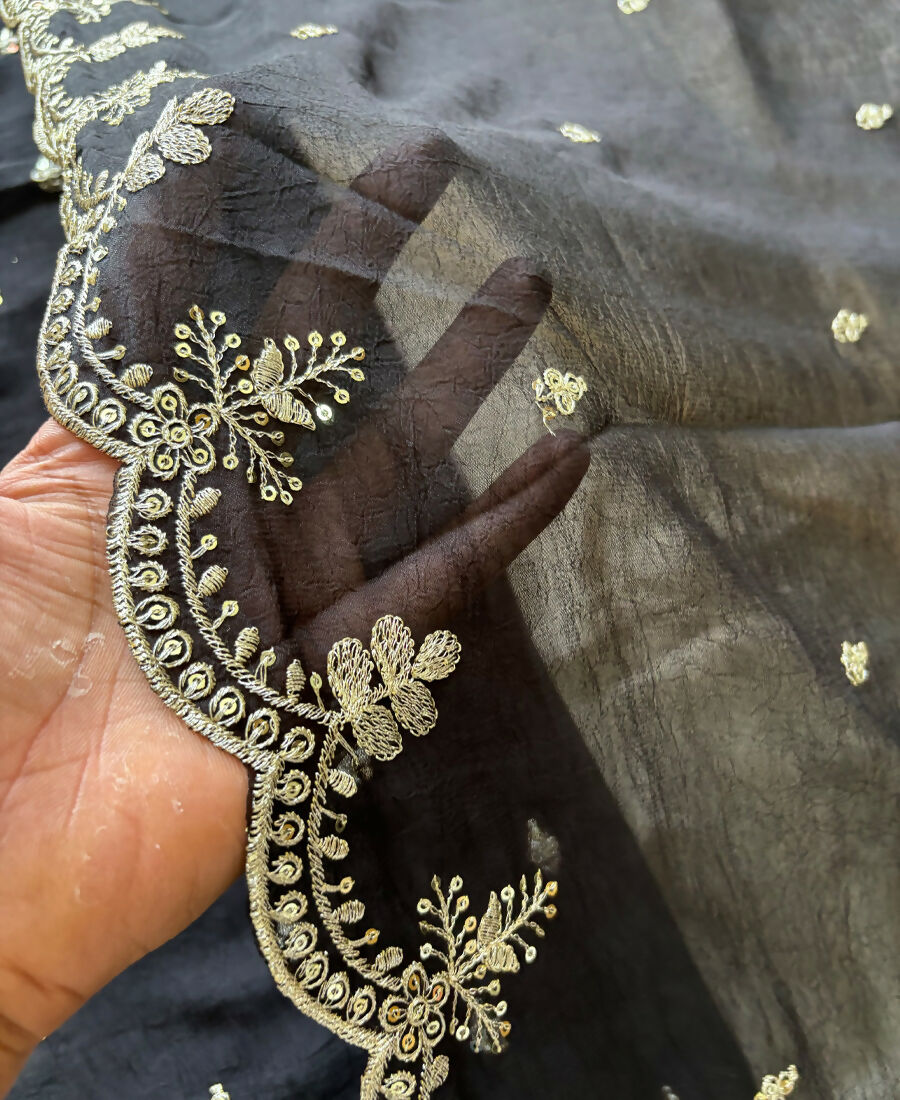 KC Black Wedding Wear Embroidered Crush Silk Salwar Suit