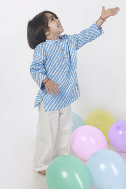 Breathables Kids Cotton Night Suit  Blue Striped Kurta & Pyjama Co-Ord Set For Boys & Girls