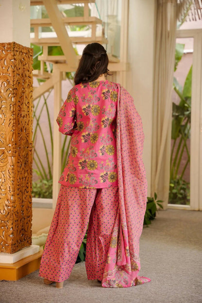 Aayaa Designer Cotton Silk Farshi Salwar Set - Pink