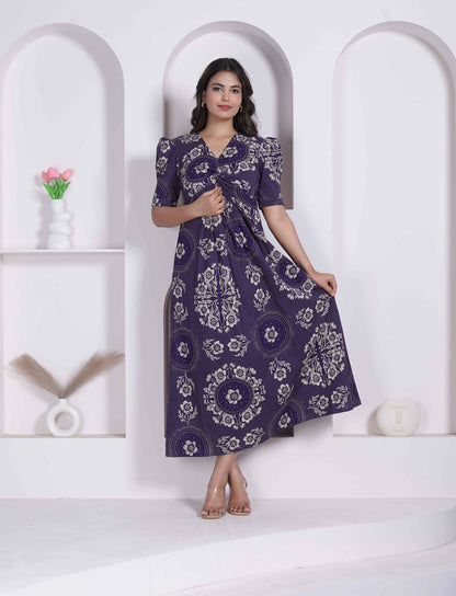 Miravan Womens Floral Printed Cotton Butterfly Maxi Dress