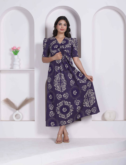 Miravan Womens Floral Printed Cotton Butterfly Maxi Dress
