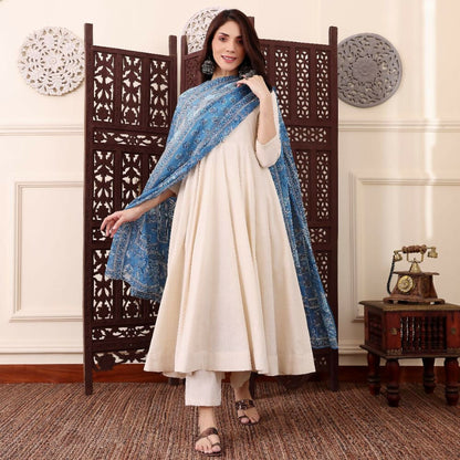 The52 Women's Beautiful Solid Chanderi Silk Fabric Flared Anarkali Pant and Dupatta Set