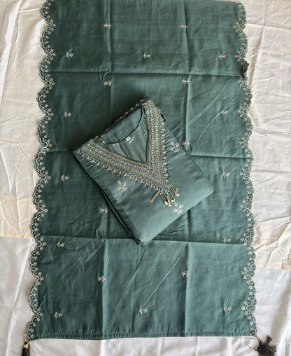 KC Roman Silk Palazzo Suit For Women Wedding Wear Green