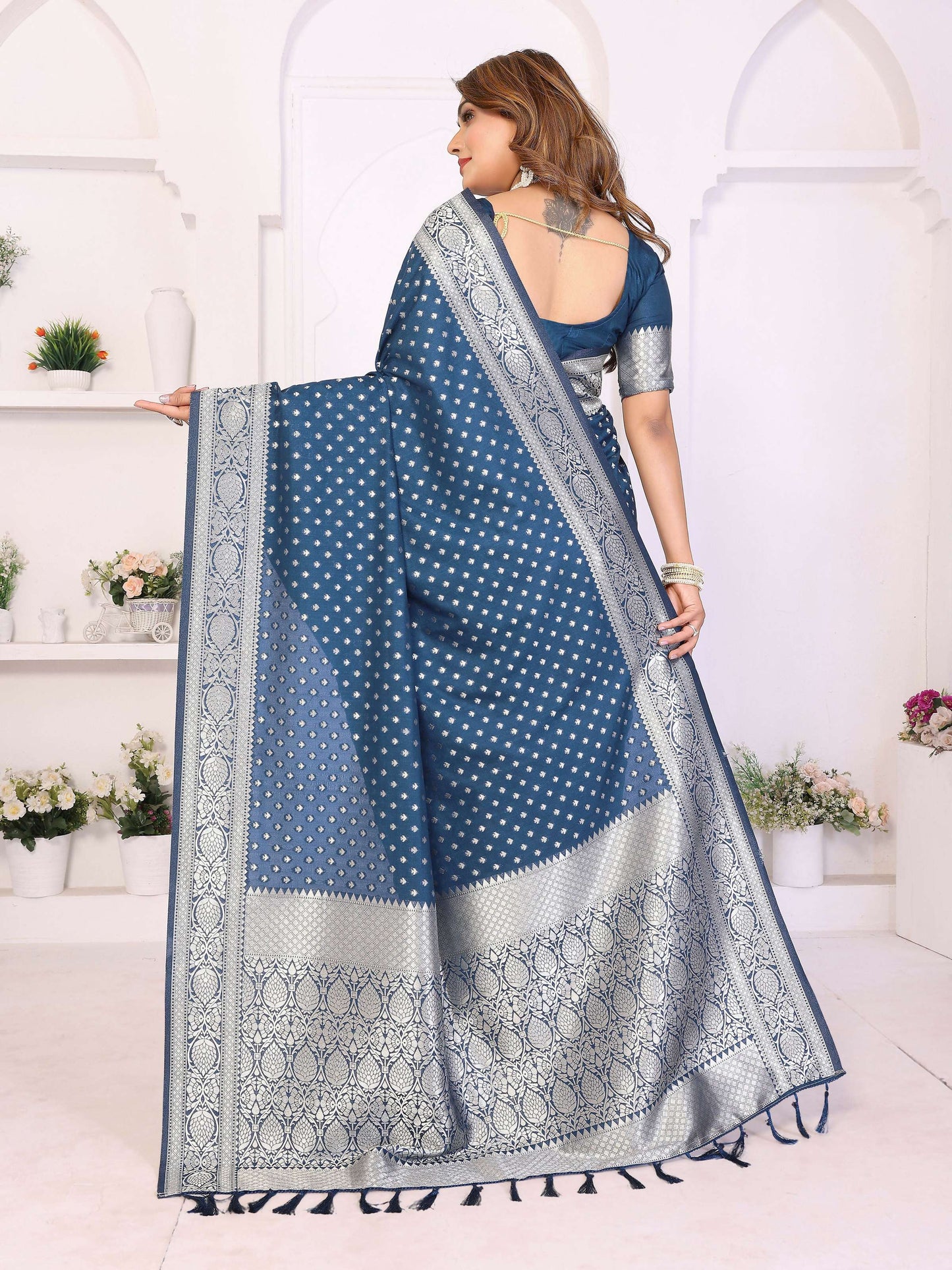 Aastha Fashion Navy Blue Georgette Silk Zari Weaving Saree