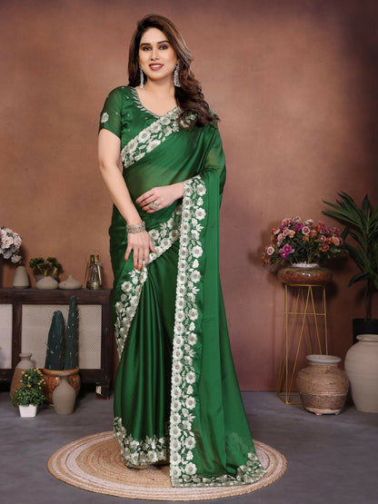 Teeya Creation New Trendy Stylish Party Wear Silk Saree-Green