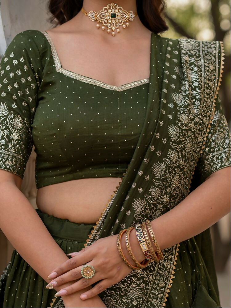 Lehenga Mart Mehendi Green Designer Wedding Wear Lehenga Choli