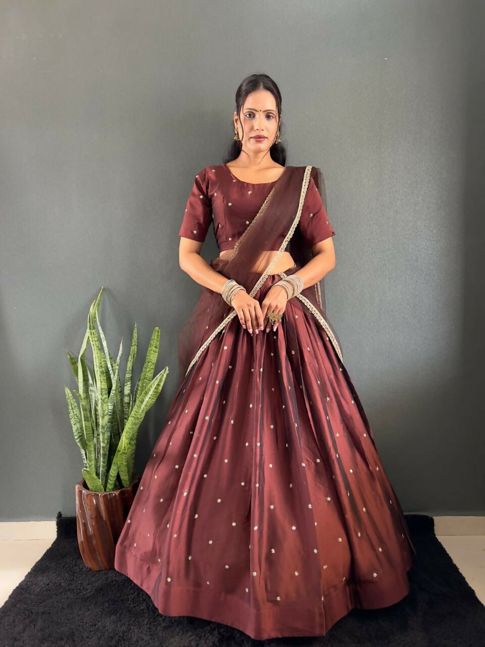 Teeya Creation New Trendy Stylist South Style Lehenga Choli Set - Brown