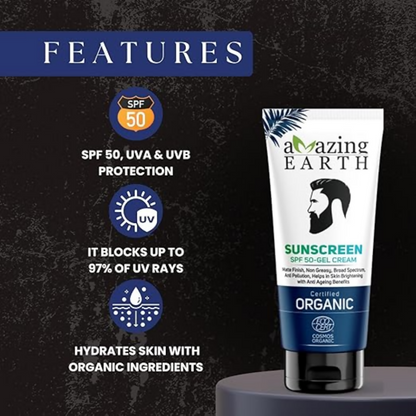 Amazing Earth Sunscreen for Men - SPF 50 Gel Cream