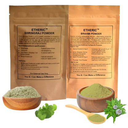Etheric Brahmi & Bhringraj Powder Combo  Herbal Hair Growth & Hair Care Treatment