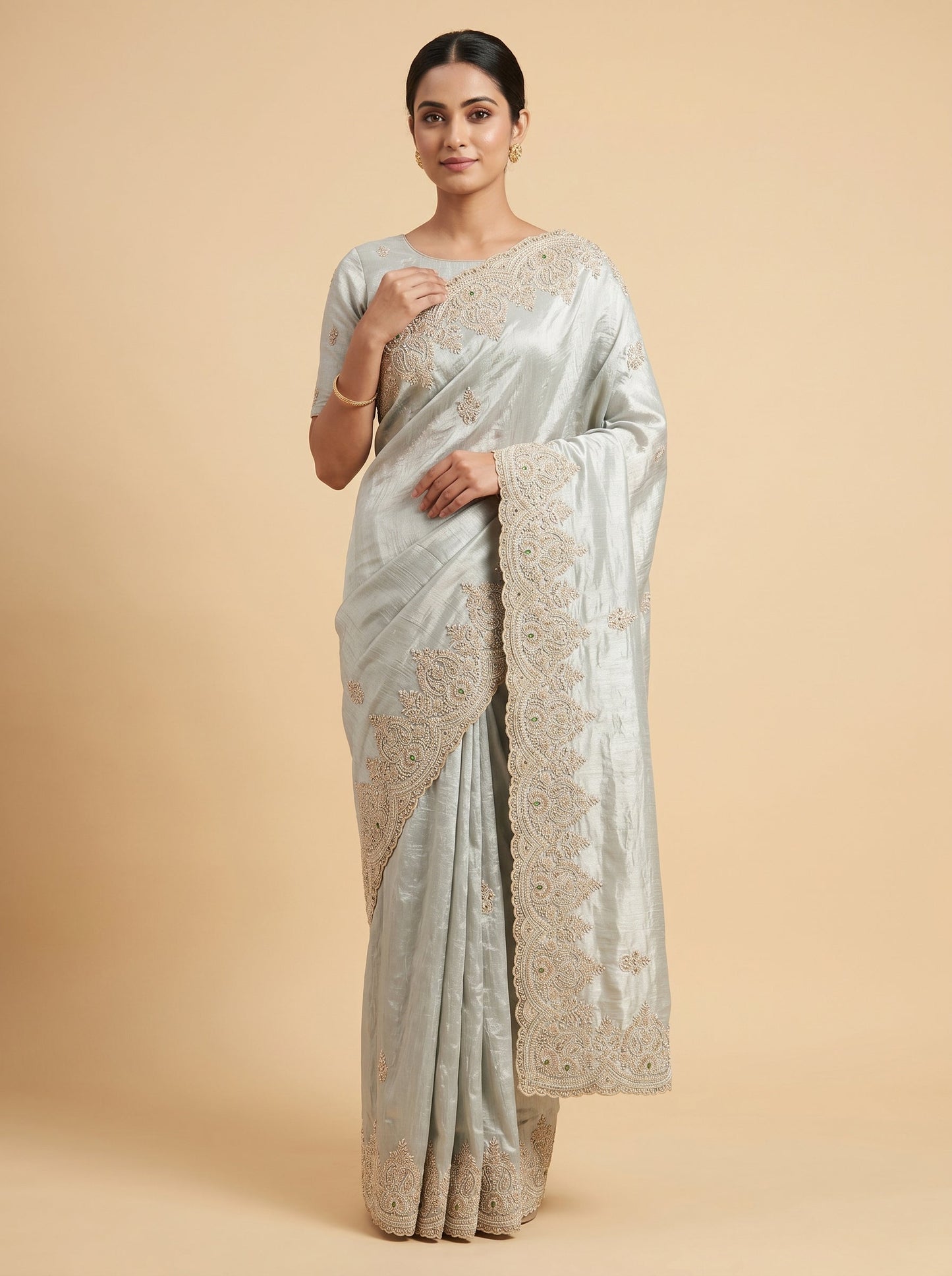 Ice Blue Cool Elegance Embroidered Saree