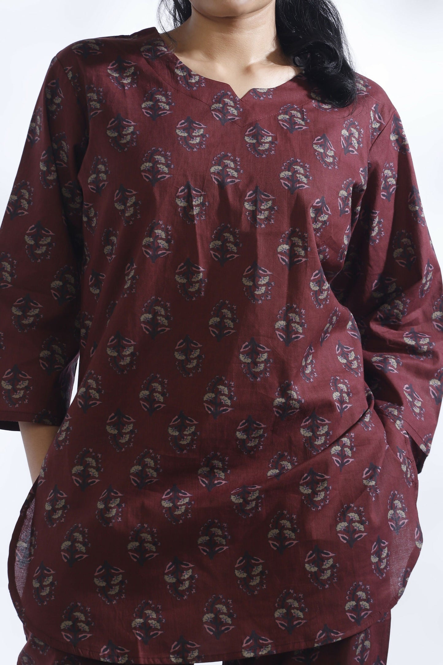 Breathables Butta Print Cotton Co-Ord Set  Wine