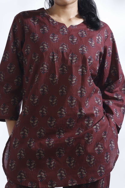 Breathables Butta Print Cotton Co-Ord Set  Wine