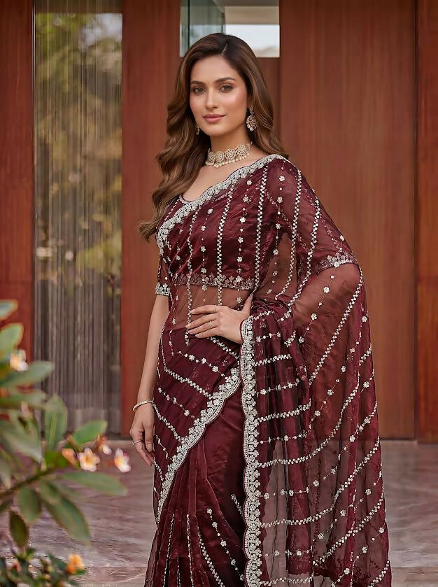 Lehenga Mart Designer Bollywood Style Party Wear Saree-Maroon