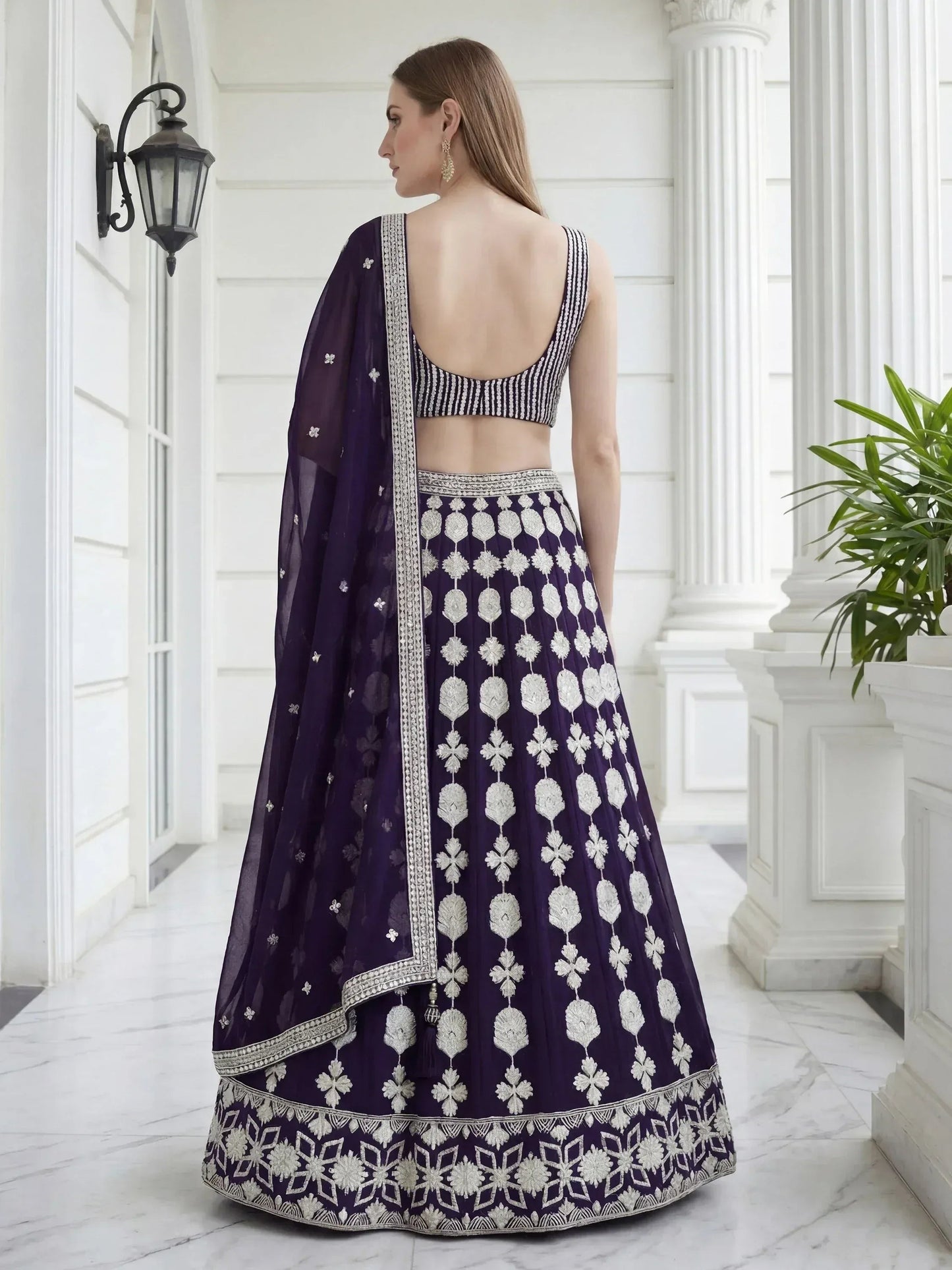 Tulsi Art Dazzling Purple Sequins Embroidered Georgette Party Wear Lehenga Choli