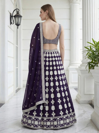 Tulsi Art Dazzling Purple Sequins Embroidered Georgette Party Wear Lehenga Choli