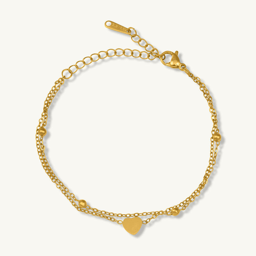 Double Strand Heart Charm Bracelet