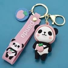 Pink Panda Silicon Keychain | Model A | 3D Lanyard Keychain | Premium |