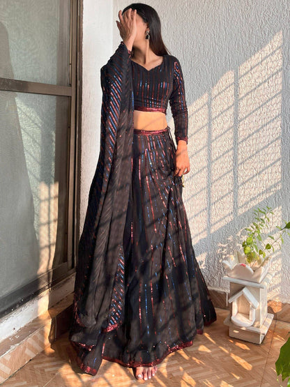 Tulsi Art Incredible Black Sequins Georgette Party Wear Lehenga Choli