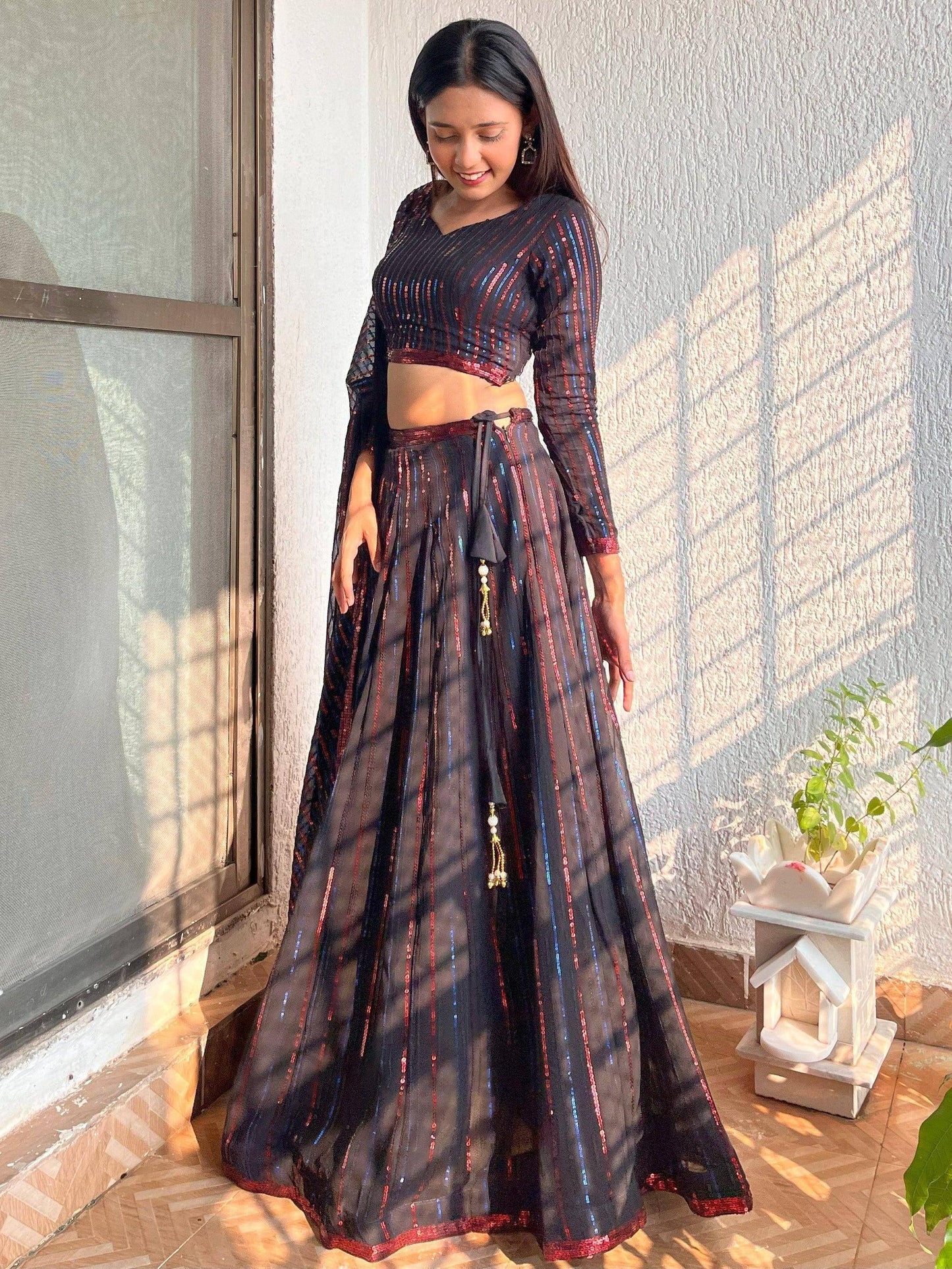 Tulsi Art Incredible Black Sequins Georgette Party Wear Lehenga Choli