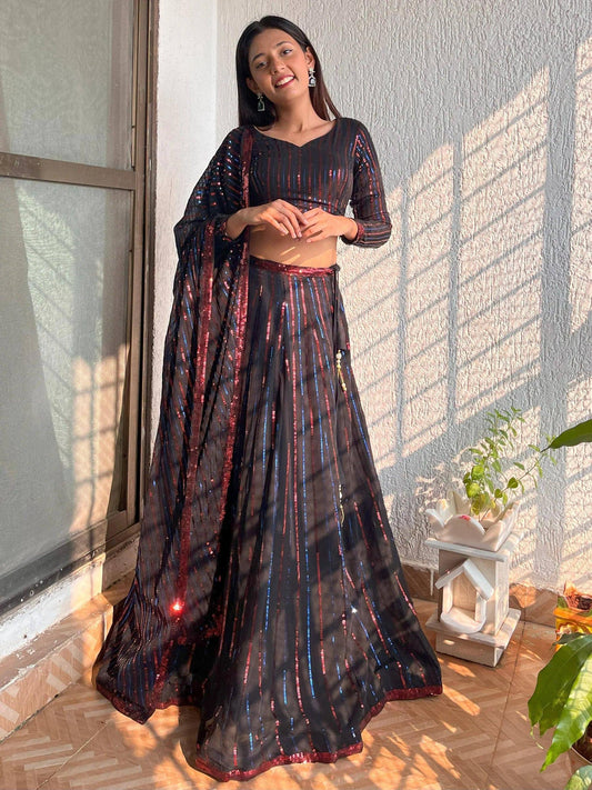 Tulsi Art Incredible Black Sequins Georgette Party Wear Lehenga Choli