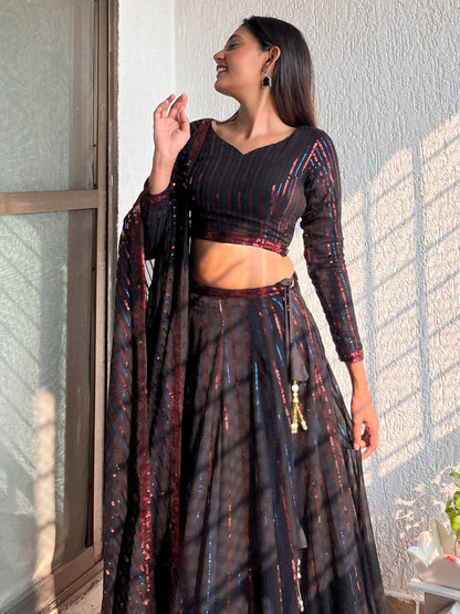 Tulsi Art Incredible Black Sequins Georgette Party Wear Lehenga Choli