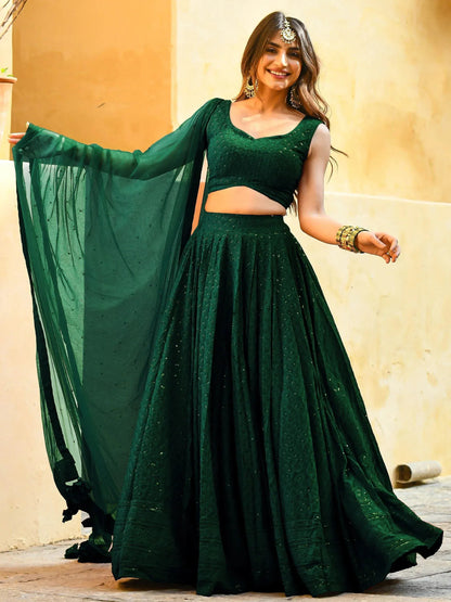 Tulsi Art Incredible Green Sequins Georgette Mehendi Wear Lehenga Choli
