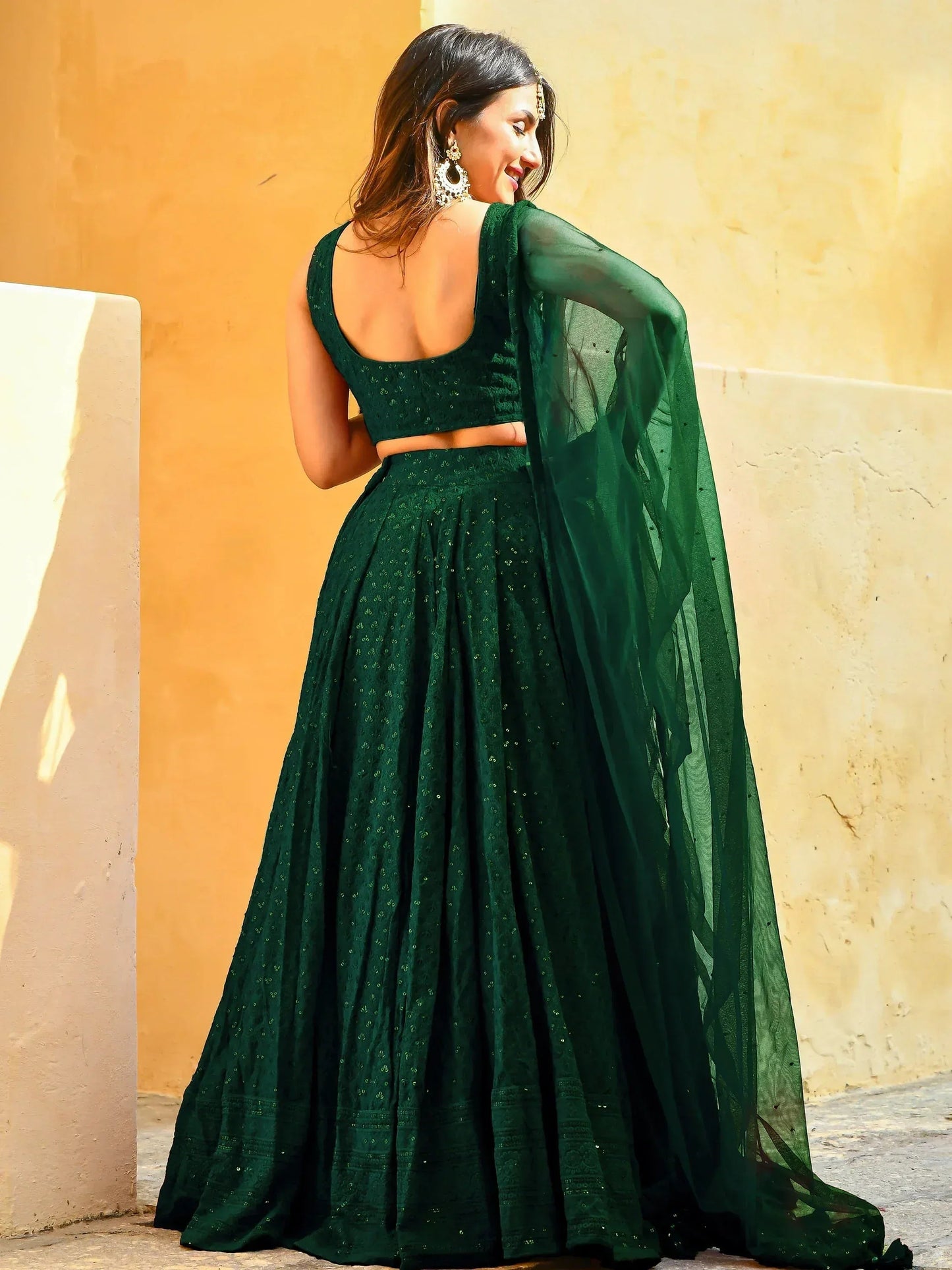 Tulsi Art Incredible Green Sequins Georgette Mehendi Wear Lehenga Choli