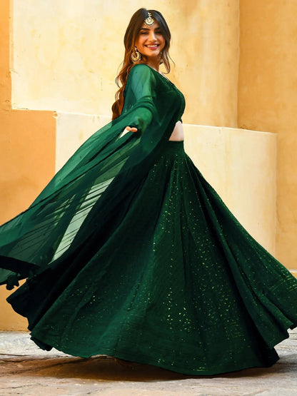 Tulsi Art Incredible Green Sequins Georgette Mehendi Wear Lehenga Choli