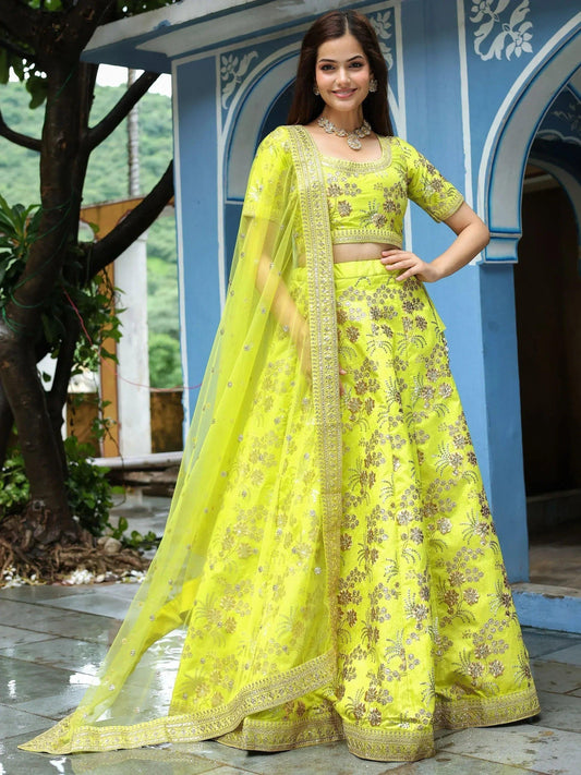 Tulsi Art Incredible Neon Embroidery Silk Event Wear Lehenga Choli With Dupatta