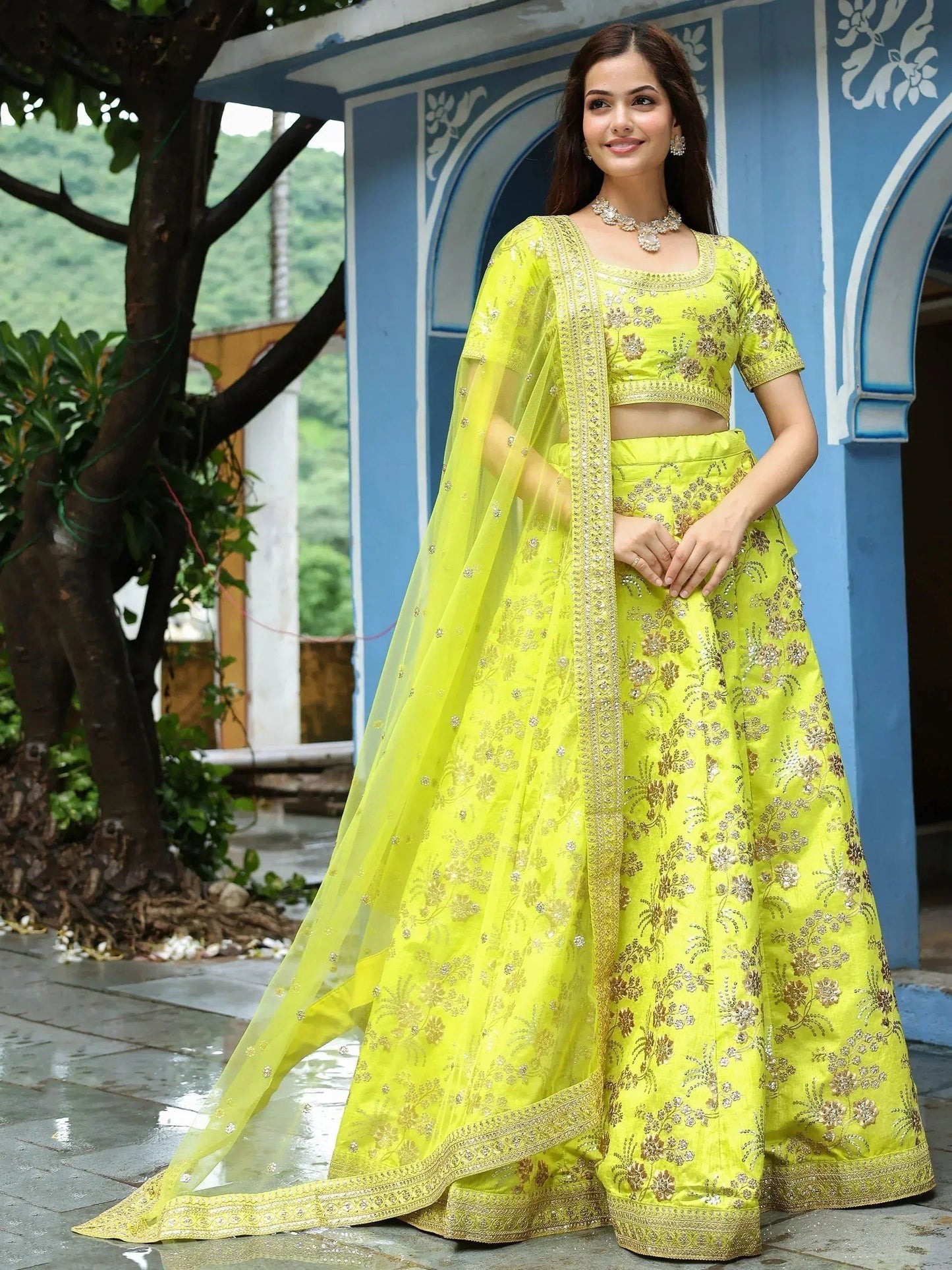 Tulsi Art Incredible Neon Embroidery Silk Event Wear Lehenga Choli With Dupatta