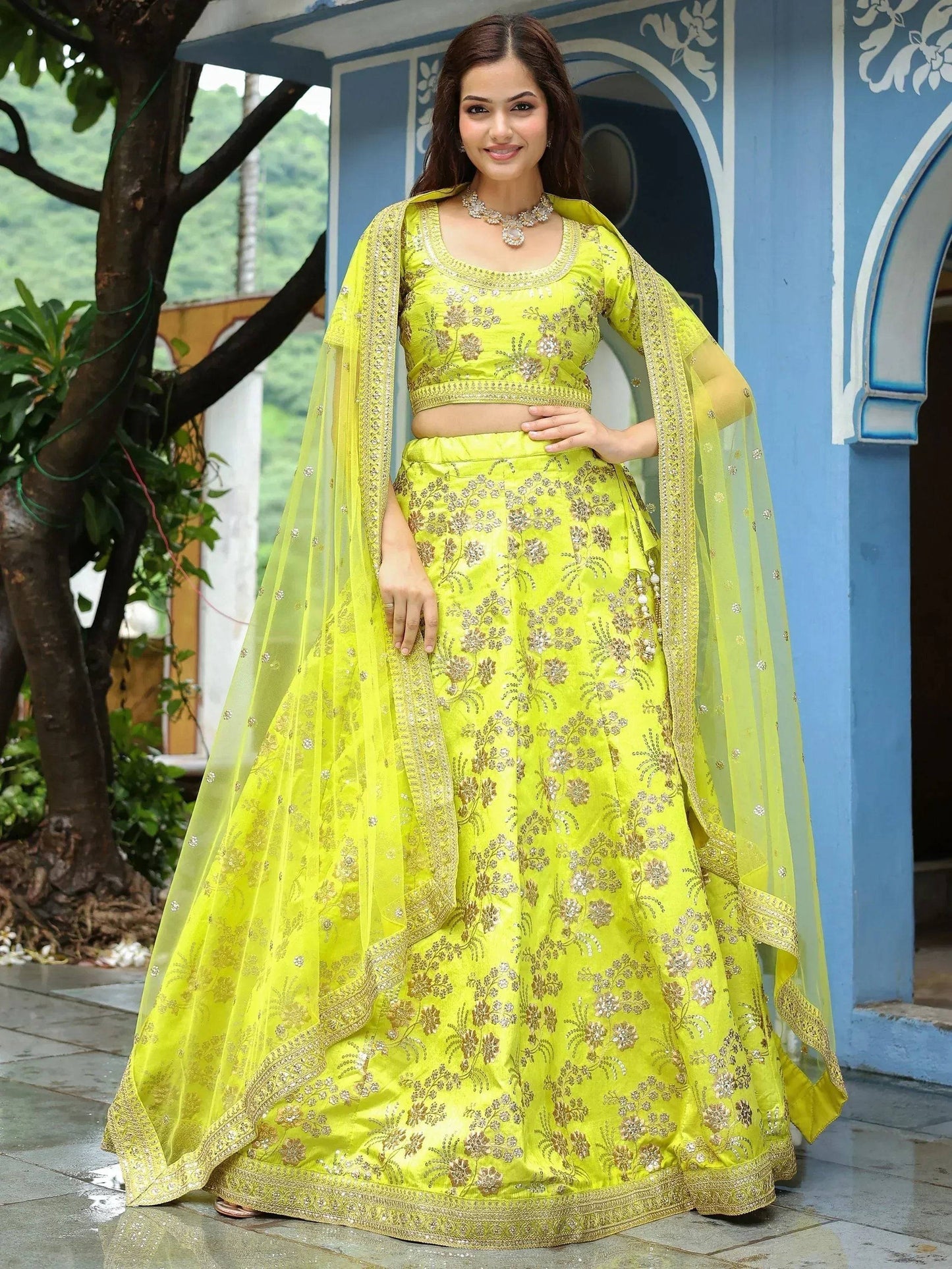 Tulsi Art Incredible Neon Embroidery Silk Event Wear Lehenga Choli With Dupatta