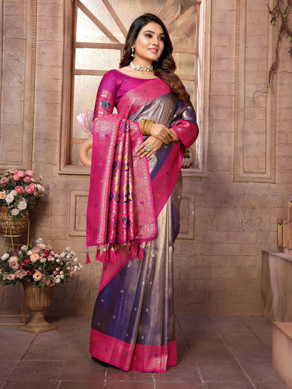 Aastha Fashion Purple Banarasi Tissue Silk Weaving Saree
